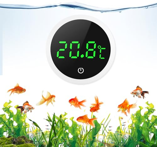 ORIA Termometro per Acquario, Misuratore di Temperatura Digitale per Acquario con Display LED, Termometro ad Alta Precisione da 0,1 ℃ con Pulsanti Touch, Batteria Sostituibile per Acquario, Stagno