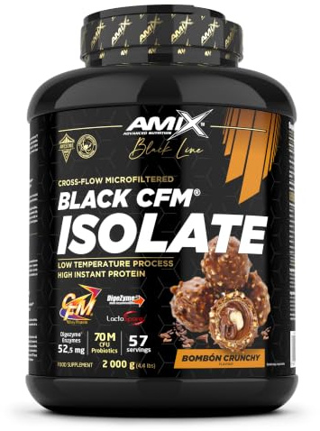 Amix | Proteína BLACK CFM ISOLATE - Ayuda a Mantener la Masa Muscular - Con Enzimas Digestivas - Fácil Digestión - Rápida Absorción - Proteína en Polvo - 2 Kg - Sabor Bombon crujiente