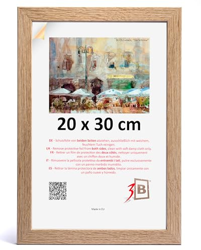 3-B Bilderrahmen HIT - Braun - 20x30 cm - Holzrahmen, Fotorahmen, Portraitrahmen mit Acrylglas