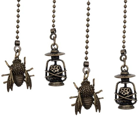 Pastlla 2 Sets 35,6 cm Bronze Deckenventilator Zugkette Set Vintage Dekorative Fan Zugkette Anhänger Verlängerung für Wandlampe Beleuchtung Ventilator mit Stecker - Stil C (Cicada)