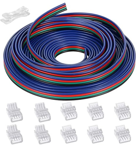 GTIWUNG Kit de Conector de Tira de LED de 4 Pines, 15m 4 Pines Cable de Extensión, 10mm Conectores de Tira de Luz LED, Conectores Sin Espacios, para Tira de LED de 10mm 5050 3528 2835