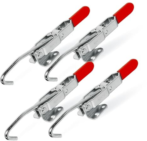 POWERTEC 4PK Toggle Clamp with J Hook, 375 lbs Holding Capacity, 451 Adjustable Pull Action Latch for Smoker, Tool Box, Woodworking Jigs and Fixtures, Cabinet, Lids, Door, Truck (20308-P4V)