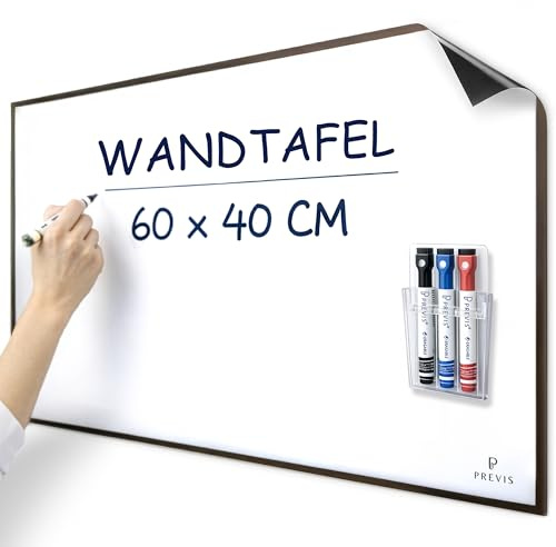 PREVIS Lavagna Magnetica Adesiva da Parete Cancellabile A2 60X40CM con 3 Pennarelli - Foglio Lavagna Cancellabile per Cucina, Camera, Ufficio, Garage... Non Danneggia le Pareti