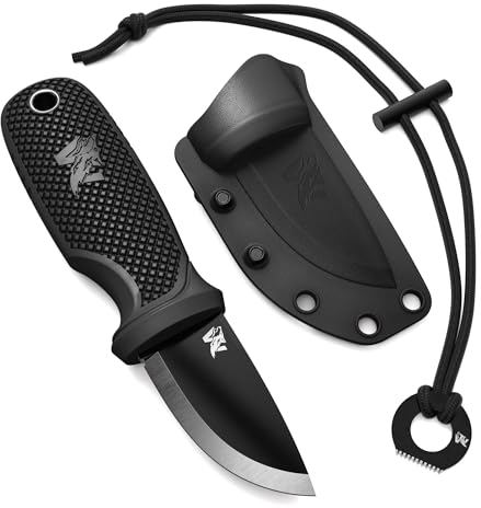 ODENWOLF W-MINI 2 Neck Knife Messer aus starkem D2 Stahl - Kleines EDC Messer Feststehend mit durchdachtem Holster und Feuerstahl - Outdoor Messer Klein und Handlich - Feststehendes Messer Halskette
