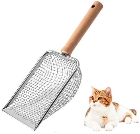UQMIQURA Pala para arena para gatos, pala de metal, 5 mm de tamaño de poro, pala de excrementos de metal con mango cómodo, resistente arena para gatos, herramienta de limpieza