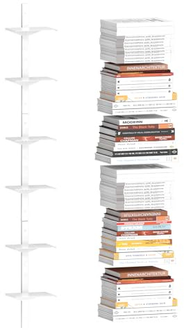 MQKIWAO Invisible Floating Bookshelf for Wall Mounted, 3 Pack White Spine Book Tower, 6 Tier Vertical Book Organizers, Heavy Duty Metal Bookshelf for Home, Office, Bedroom, Kids Room