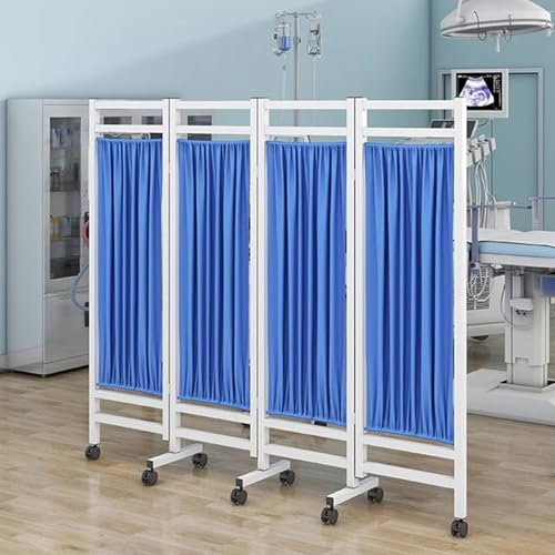 Privacy Partition,Mobile Medical Partition Screen 6ft Tall, 4 Panel Folding Privacy Screen with Removable Curtain, Portable Office Room Divider Panel on Wheels