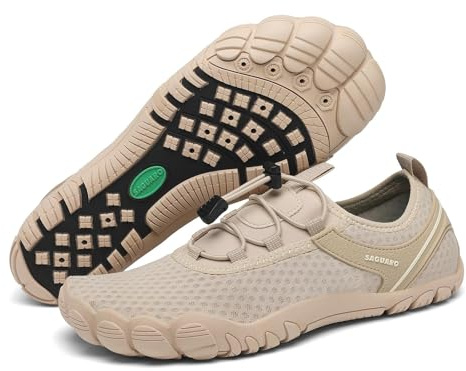 SAGUARO Unisex barfota badskor halkfria barfotaskor snabbtorkande vattenskor med dräneringshål storlek 36–48, Helt kaki, 43 EU