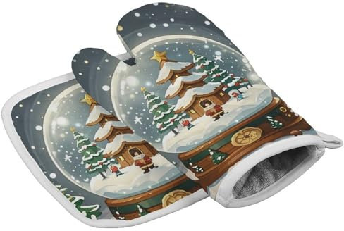 Gants de cuisine personnalisés en forme de boule à neige de Noël, résistants à la chaleur, gants de cuisine et maniques doux pour femmes, cuisine, barbecue, grill, Thanksgiving, cadeau de pâtisserie