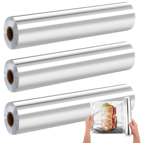 CHEFZOCO Papel de aluminio extra resistente, papel de plata para conservar alimentos, Rollo de papel de aluminio, fácil de cortar, extra resistente, 30 cm de ancho x 20 m de largo, 3 unidades