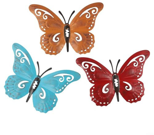 Set di 3 decorazioni da parete a forma di farfalla in ferro con curvatura tridimensionale unica per tocchi eleganti
