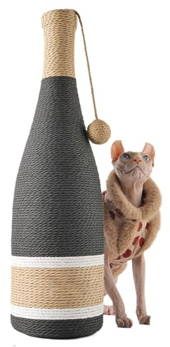 Kratzbaum, vertikaler Kratzbaum mit interaktivem Ball, 60 cm, Weinflaschen-Design, multifunktional, Kratzfest, Unterhaltungsspielzeug zum Spielen, Trainieren
