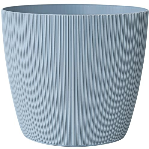 KONZEPT Blumentopf groß, grünlich, gerillte Struktur 30cm, Übertöpfe für Zimmerpflanzen aus Kunststoff ideal für Wohnzimmer, Küche und Balkon