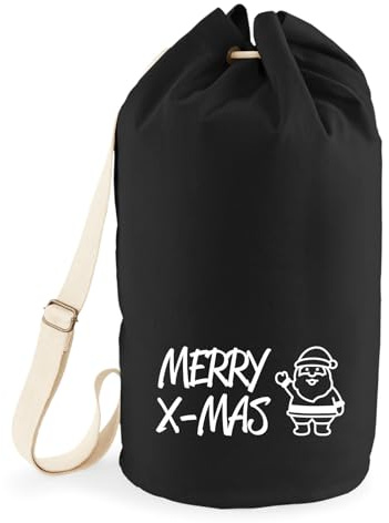 Huuraa Seesack Merry X-Mas Weihnachtsmann 20 Liter Black Baumwolle Rucksack Geschenkidee