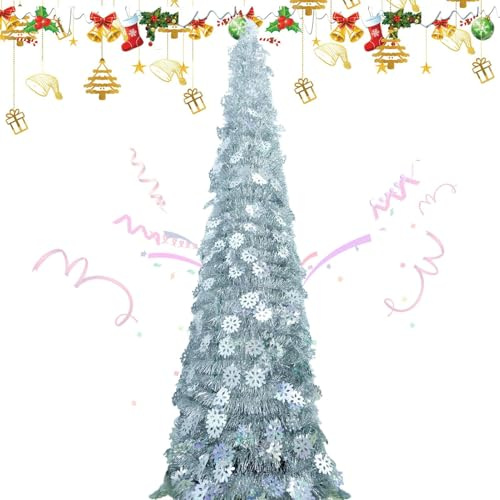 Árbol De Navidad Plegable - Árbol Artificial Plegable | Adorno con Diseño Copo Nieve Decoración 150 CM para Casa Vacaciones Pisos Interior Exterior