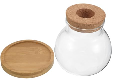 FUNOMOCYA 2 Sets Hydroponic Propagation Vases Glass Desktop Containers with Bamboo Trays Small Bulb and Tulip Propagation Jars for Home Office Plant Growing