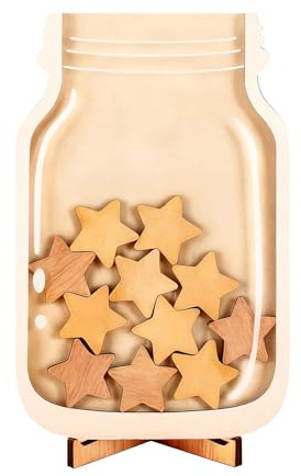 Belohnungsglas Kinder, Belohnungssystem Kinder Grundschule Lehrerbedarf Belohnungsglas mit Holzhalter und 25 Sternen, Personalisiertes Aufklebergläser Belohnungsglas für Klassenzimmer Zu Hause