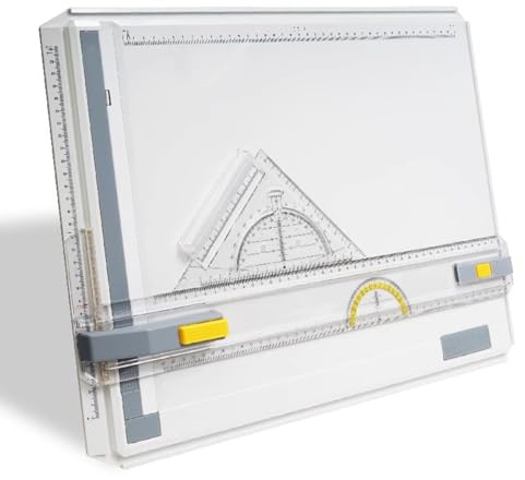 Tavola da disegno con righello scorrevole e set quadrato per progetti artistici, ingegneristici e architettonici