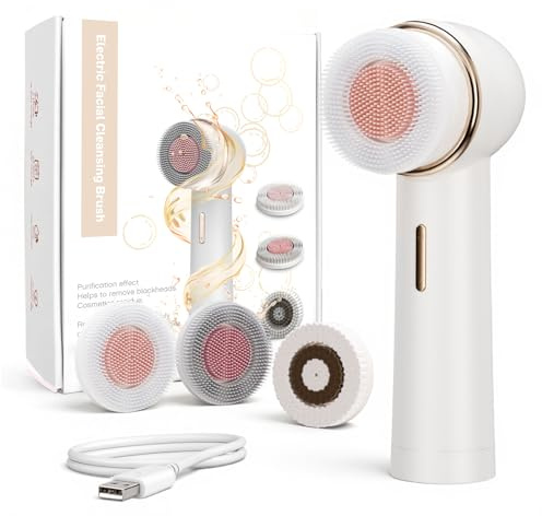 elzle Brosse Visage Électrique à Rotation Bidirectionnelle, IPX7 Imperméable Rechargeable pour Nettoyage en Profondeur Gommage, Démaquillage, Cadeaux pour Adolescentes, Cadeau pour Maman