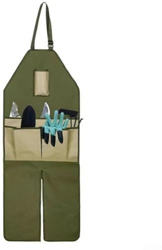 Pumixiy 600D Oxford Cloth Garden Tool Apron with Leg Protector For - Multi Pocket Work Apron for Gardening, Woodworking, and Outdoor Use, 46.4 x 17.7 Inches(COLORED POCKETS)