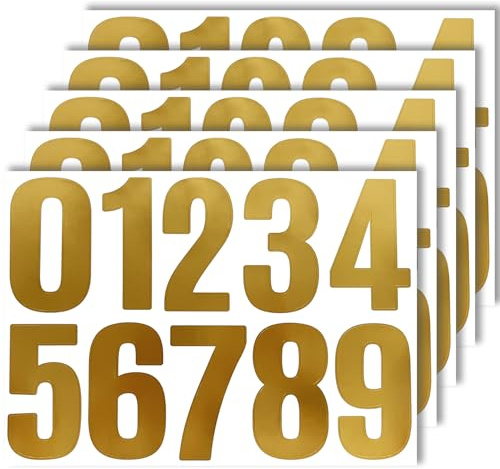 50 Numbers,4-inch 0-9 Large Self Adhesive Gold Number Stickers for Mailbox | House,Outdoor,Signs and Business - 5 Sheets