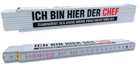 Sandholzer Werbung GmbH Meterstab - 2 Meter Zollstock mit Aufschrift - Lustiges Geschenk für Heimwerkerinnen und Heimwerker - Buchenholz - beidseitig bedruckt, beidseitige mm/cm Skala (Motiv 2)