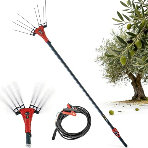 SAIYERUS Scuotitore per Olive da 600w, Raccoglitrice di Frutta, Macchina Elettrica Portatile per La Raccolta di Olive, caffè, Mandorle, Bacche di Goji e Noci, Dotata di Asta Telescopica da 175-270cm