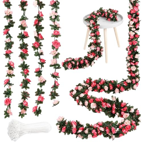 4pcs Artificial Flower Garlands Set, Silk Spring Floral Hanging Garland