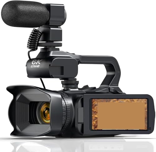 Videocamera, Videocamera 64MP 6K, touch screen ruotabile a 270° da 4,0 pollici 18X 4K UHD Videocamera digitale professionale Livestream Webcam Wifi(32G SD,Standard)