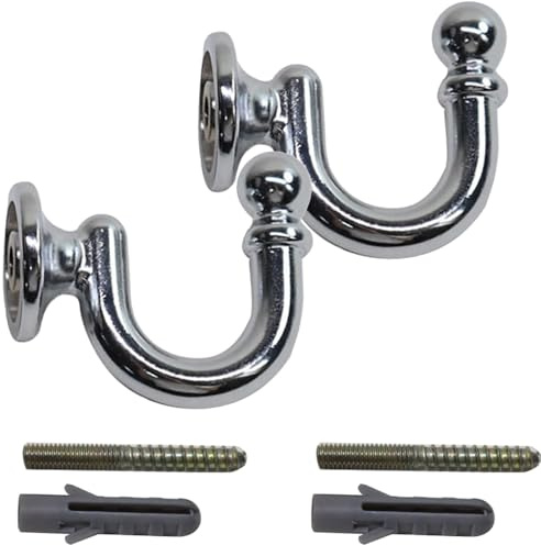 2 Pcs Silver U-Shaped Curtain Tieback Hooks, Metal Holdbacks with Screws, Decorative, Easy to Install, for Drapes and Window Treatments