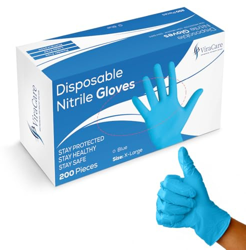ViraCare 200 x Blue Nitrile Gloves X-Large, Latex Free, Powder Free | Strong, Non-Sterile, Blue Gloves Disposable, 1 Pack of 200