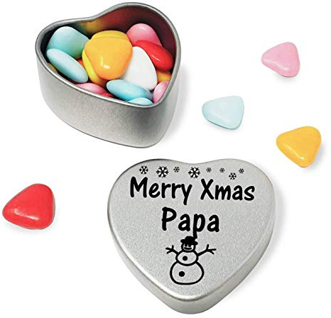 Merry Christmas Papa Mini Heart Gift Tin with Chocolates Fits Beautifully in the palm of your hand. Great for Boyfriend Makes the perfect Christmas Stocking Filler or Card