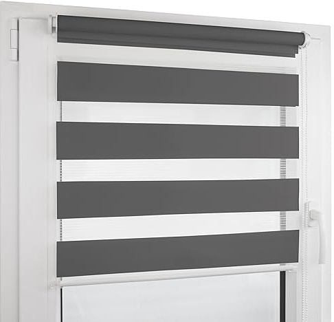 Deco4Me Doppelrollo Klemmfix ohne Bohren (105 x 160 cm, Anthrazit) - Duo Rollo lichtdurchlässig - blickdichte Rollos für Fenster ohne Bohren - Klemmrollo, Fensterrollo, Innenrollo (Stoffbreite 101 cm)