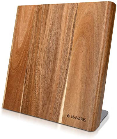Navaris Wooden Magnetic Knife Holder - Universal Wood Magnetic Block & Organiser for Knives, Scissors, Kitchen Cutlery - Acacia, 27.7 x 27.5 cm