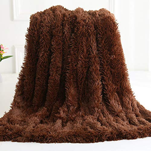 Nicole Knupfer Kuscheldecke Felldecke Langhaar Decke Microfaser Kunstfell Decke Flauschig Klimaanlage Decke für Couch Bett (Kaffee,160 x 200 cm)
