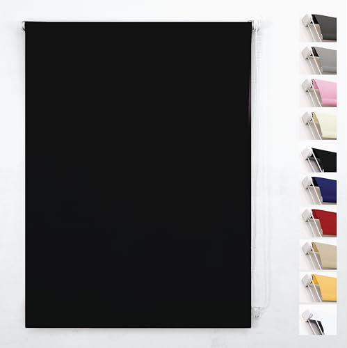Funky Gadgets Verdunkelungsrollo, Fensterschutz, einfache Montage, Thermo-Rollo, 3 Durchgänge, Verdunkelungsstoff, für Raumverdunkelung, zuschneidbar, Metallrohr, Schwarz (90 cm breitx165 cm lang)