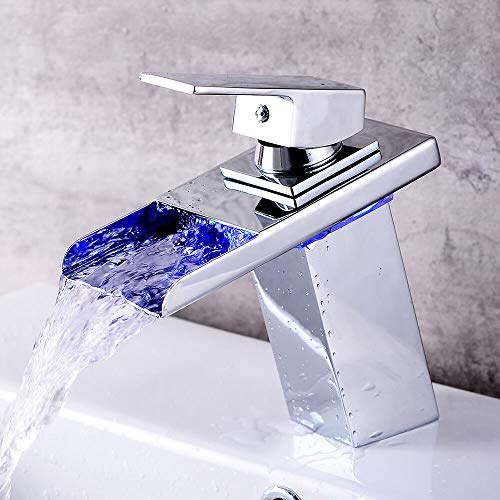 LED Waschtischarmatur Wasserhahn Waschtischarmatur mit RGB 3 Farben Beleuchtung Spültisch Spültischarmatur Wasserkran Mischbatterie für Waschtischmischer Badarmatur Badzimmer WC