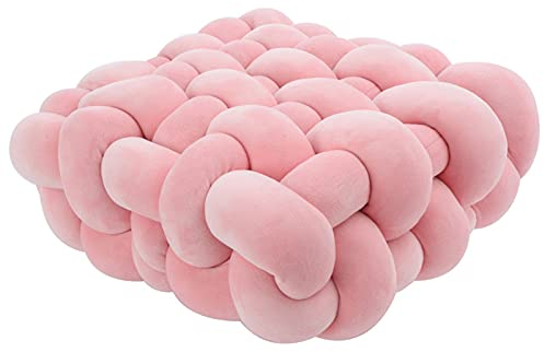 Greenf Knot Kopfkissen, Plüsch Geknotetes Kissen Sofakissen Quadrat Handgemacht Zierkissen Knoten für Schlafzimmer Sofa Wohnzimmer Dekoration (Rosa)