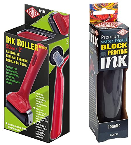 ESSDEE, R1 Lino Roller, 2 & Premium Quality Block Printing Ink (Black 100 ml)