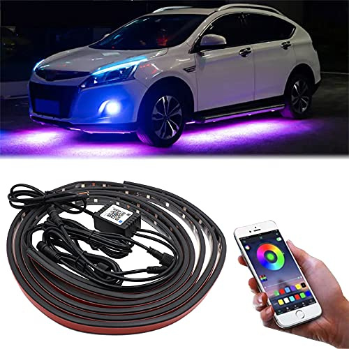 Unterbodenbeleuchtung Auto, 47&35 Zoll 12V LED Unterboden Neon Light RGB Chassis Light mit Sprachsteuerung und Anwendungssteuerung, Atmosphere Beleuchtungs-Kit (90cm x 2+120cm x 2)