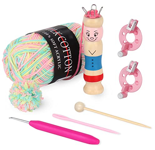 Coopay Lang Holz Strickliesel, Strickpüpchen Bastelset Strickliesel aus Buche für Tochter Kinder & Anfänger, Ideal zum Strickwerkzeug Set für die Herstellung von Bracelets, Süße Formen, Dekorationen