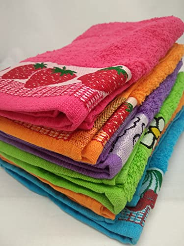 Purpura Home - Paños de Cocina Rizo 100% Algodon. Trapos Cocina Absorbentes Multicolor con Dibujo Bordado. Juego de Trapos de Cocina Suaves Surtidos 6 Unidades. Paño Bayeta 48x48 cm.