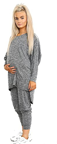 Dam 2-delad träningsoverall set för gravida hög låg topp och underdel för moderskap vardaglig myskläder sweatshirt dam dragsko pyjamasset nattkläder, Träkol, M/L
