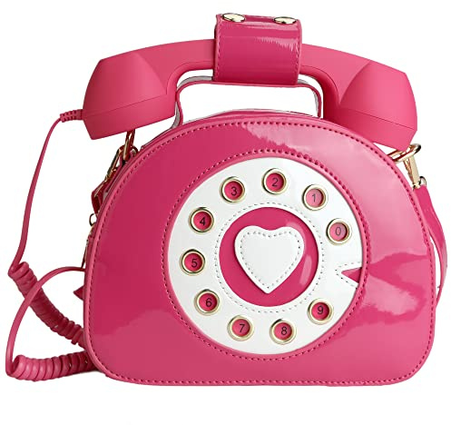 QiMing Retro Wählscheibe Telefon Crossbody Umhängetasche, Pu bewegliches Mikrofon Geldbörse für Frauen