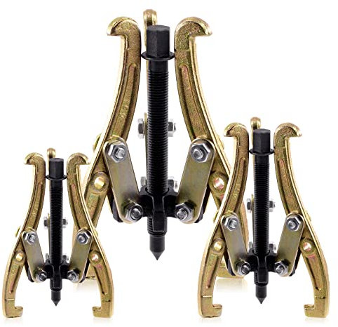 Swpeet 3Pcs 3-Jaw Gear Puller Set, 3 Inch 4 Inch 6 Inch Gold 3 Jaw Puller Kit for Pulley Gear Bearing Flywheel Removal, Heavy Duty Removal Tool Kit for Slide Gears, Pulley, and Flywheel