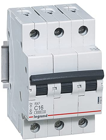 LEGRAND, RX3 419235 Lot de 4 disjoncteurs magnétiques thermiques, caractéristiques C, 16 A, 3 pôles, capacité de coupure 6000 A, 400 VAC, 3TE, 419235