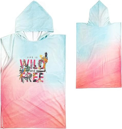 HAMUR HOME Badeponcho Damen Herren Kapuzenhandtuch 92 cm Poncho Mit Kapuze Bademantel Baumwolle Frottee Surfen Wechseln Handtuch Surf Poncho Strand Schwimmen (Wild)