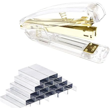 Gold Stapler Acrylic,Desktop with 1100 PCS Silver Metal Staples,Reusable Creative Stapler for Office School Home,Office Supplies School Stationery,Gold