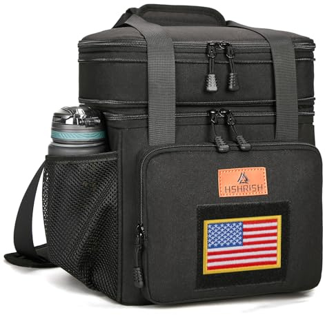HSHRISH Expandable Lunch Box, Double Deck Large Insulated Lunch Bag for Men, Durable Leakproof Cooler Bag for Men Work Shift Outdoor Trips, 20 Can/15 L, Black