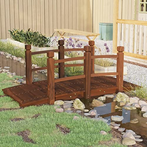 Homgoday Gartenbrücke mit Geländer 150x67x56cm Massivholz Fichte 293
